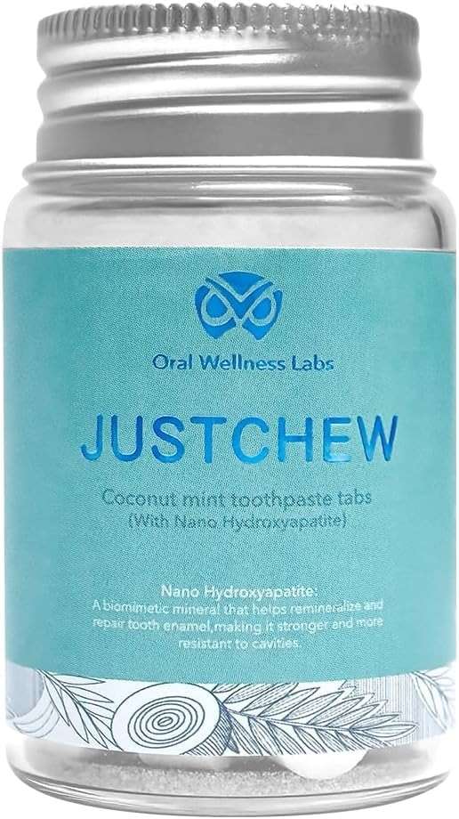 Oral Wellness Labs Toothpaste Tablets - Nano Hydroxyapatite,Fluoride & Plastic Free, Eco & Travel Friendly,Natural Whitening Toothpaste - Remineralize with NHA (1 Bottle / 1 Month-Coconut Mint) - Image 8