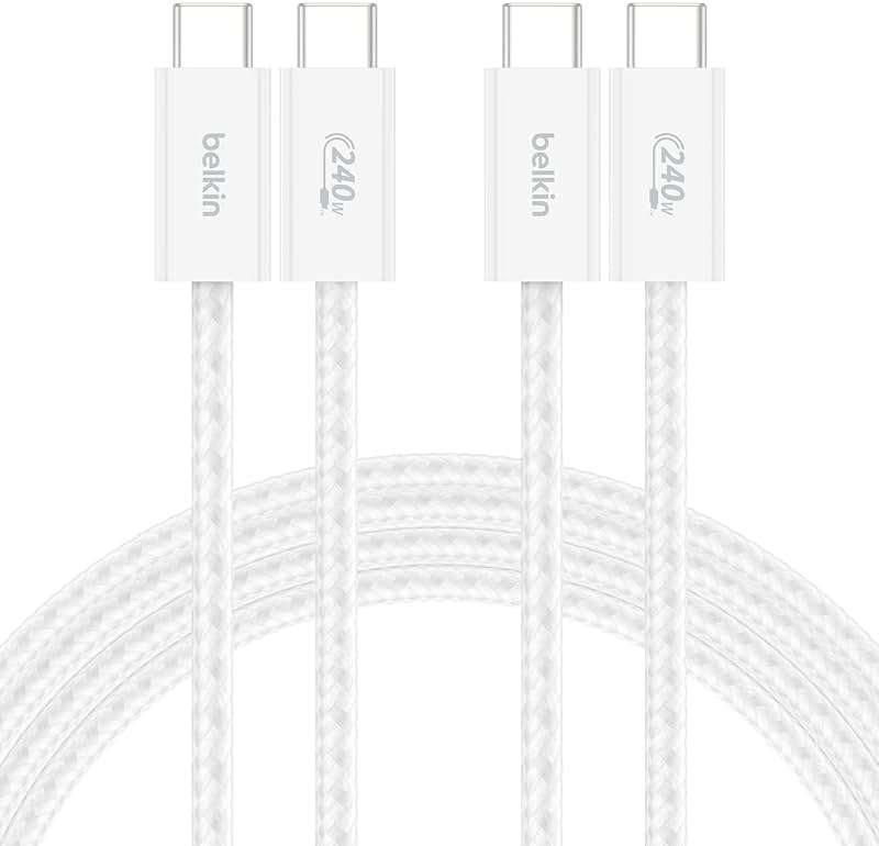 Belkin USB C to USB C Cable 2-Pack, 6.6ft, 240W - USBC to USBC Cable, iPhone Charger Cord, Soft, Braided, Flexible for iPhone 17, Galaxy S25, Pixel 10, MacBook, Chromebook, iPad Pro, Switch - White - Image 1