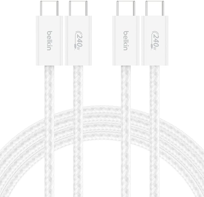 Belkin USB C to USB C Cable 2-Pack, 6.6ft, 240W - USBC to USBC Cable, iPhone Charger Cord, Soft, Braided, Flexible for iPhone 17, Galaxy S25, Pixel 10, MacBook, Chromebook, iPad Pro, Switch - White - Product Image