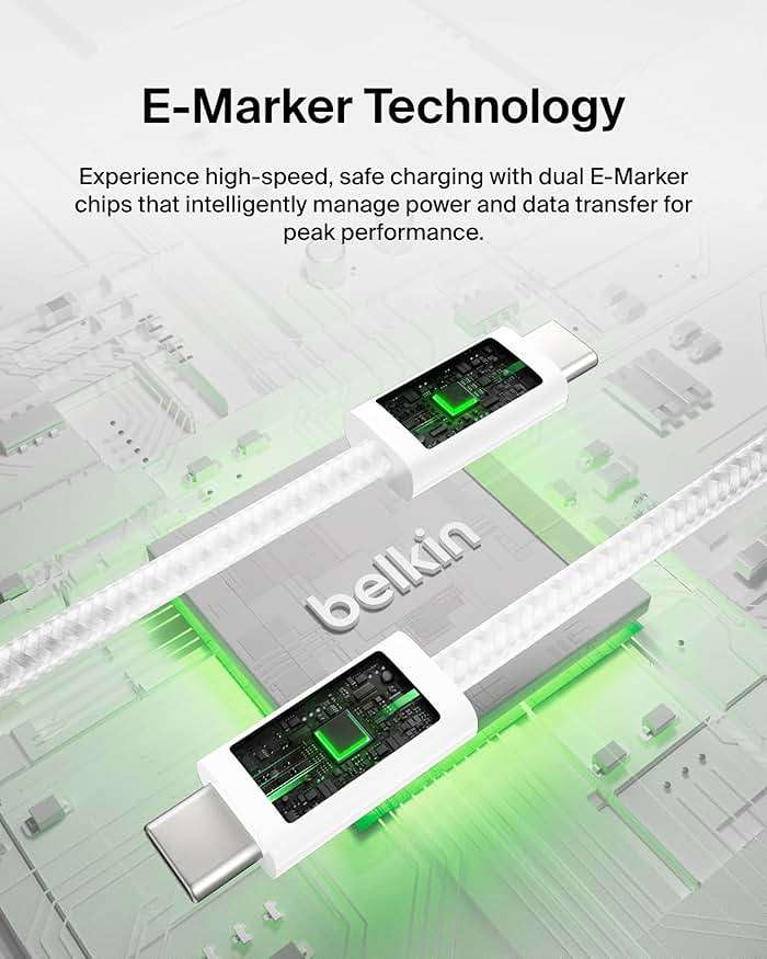 Belkin USB C to USB C Cable 2-Pack, 6.6ft, 240W - USBC to USBC Cable, iPhone Charger Cord, Soft, Braided, Flexible for iPhone 17, Galaxy S25, Pixel 10, MacBook, Chromebook, iPad Pro, Switch - White - Image 5