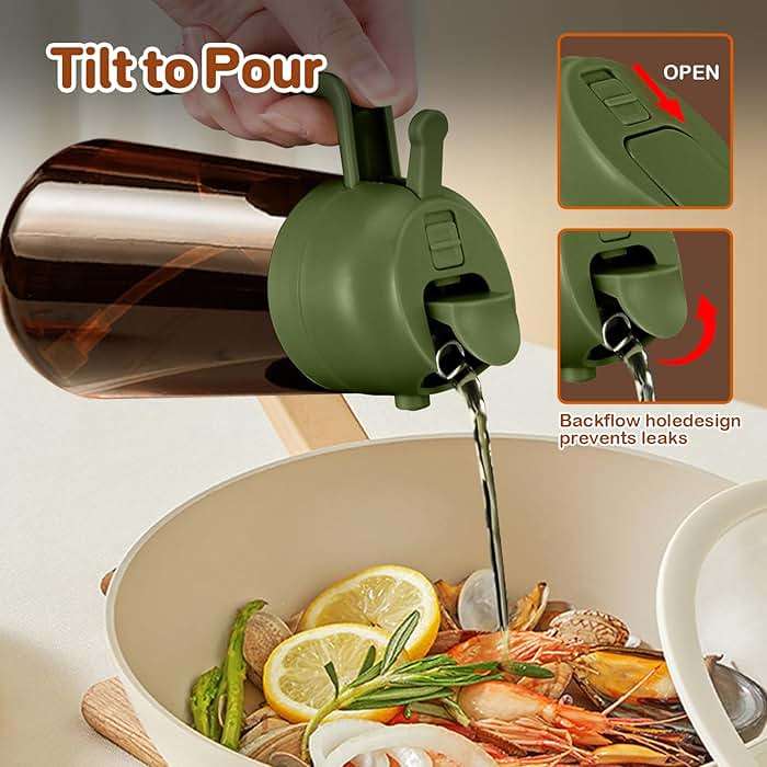 YARRAMATE 16oz/470ml Dark Brown Oil Sprayer for Cooking with Stickers, Food-grade Premium 2 in 1 Olive Oil Dispenser Bottle for Kitchen Gadgets, Air Fryer, Salad, Frying, BBQ (OliveGreen) - Image 6