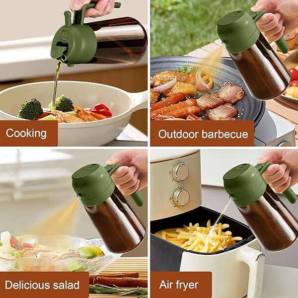 YARRAMATE 16oz/470ml Dark Brown Oil Sprayer for Cooking with Stickers, Food-grade Premium 2 in 1 Olive Oil Dispenser Bottle for Kitchen Gadgets, Air Fryer, Salad, Frying, BBQ (OliveGreen) - Image 7