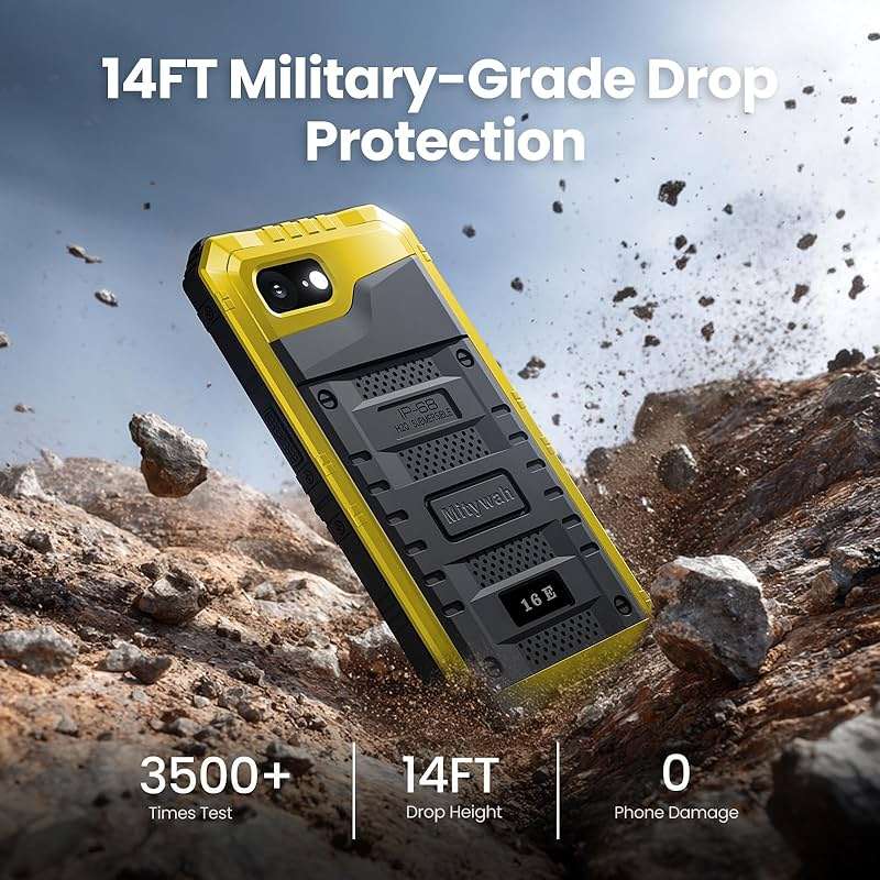 Mitywah Waterproof Case for iPhone 16e and for iPhone 17e, Shockproof Heavy Duty Case with Built-in Screen Protector, Underwater Full Body Protective Metal Case 6.1 inch, Yellow - Image 5