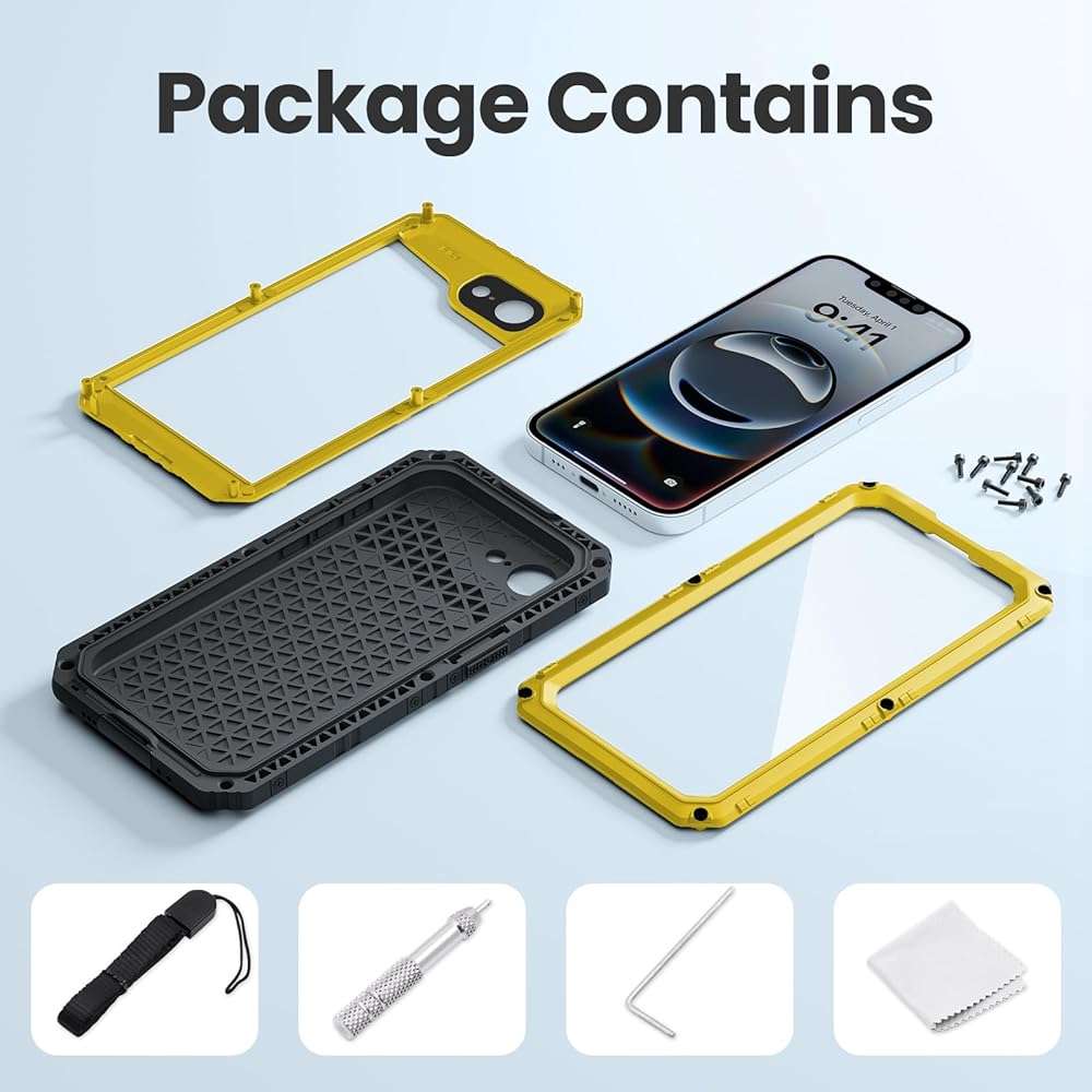 Mitywah Waterproof Case for iPhone 16e and for iPhone 17e, Shockproof Heavy Duty Case with Built-in Screen Protector, Underwater Full Body Protective Metal Case 6.1 inch, Yellow - Image 6