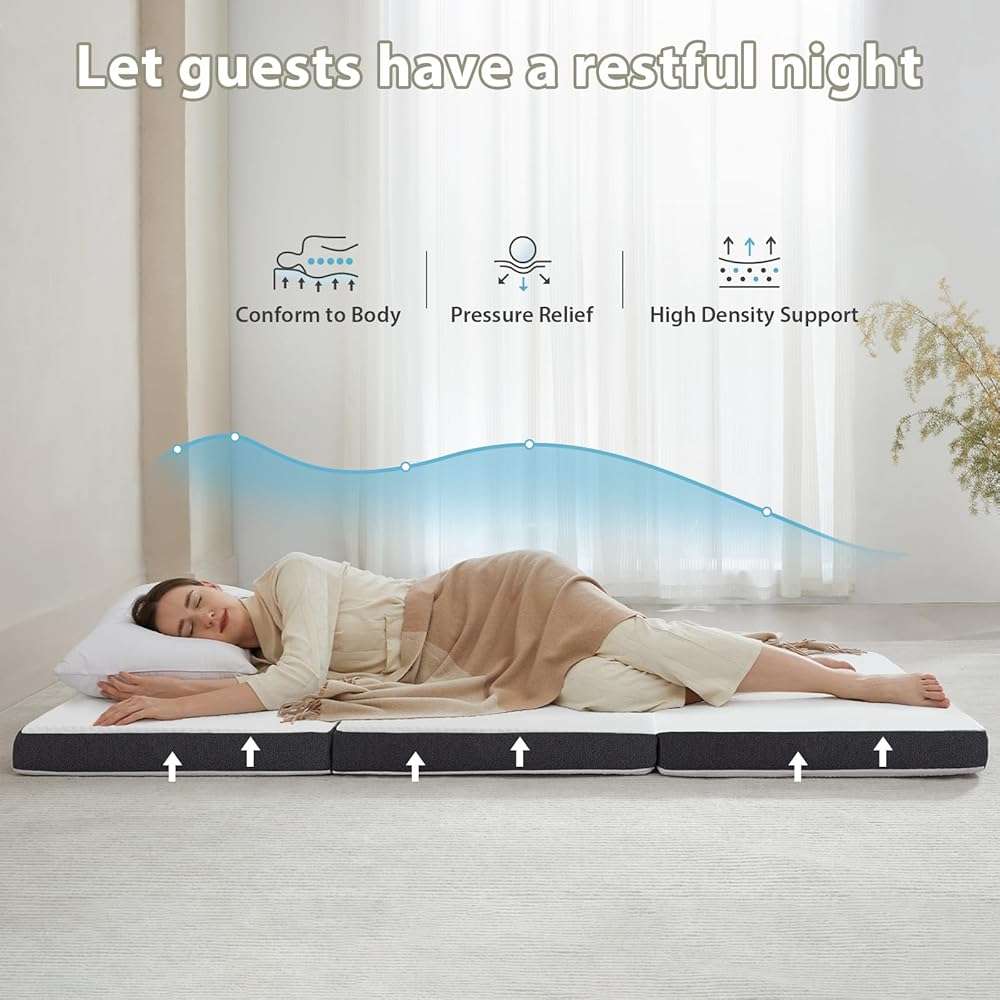 Tri Fold Memory Foam Foldable Mattress Single, 3 inch Folding Mattress for Guest Sleep. Portable Trifold Mat with Removable Washable Cover, Floor Sleeping Mat for Adult and Kid - Image 4
