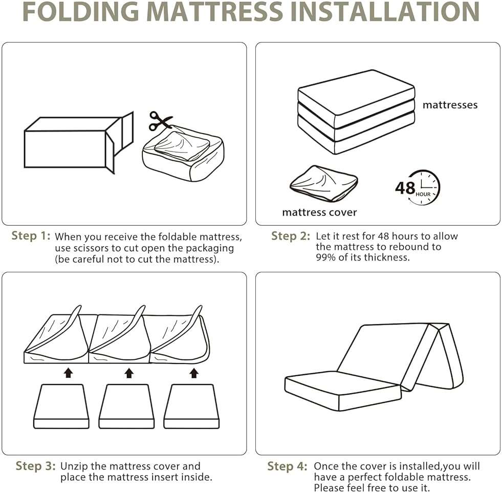 Tri Fold Memory Foam Foldable Mattress Single, 3 inch Folding Mattress for Guest Sleep. Portable Trifold Mat with Removable Washable Cover, Floor Sleeping Mat for Adult and Kid - Image 6