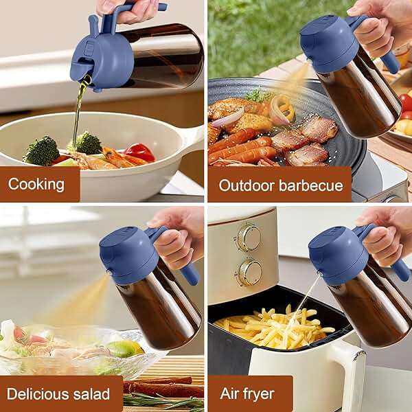 YARRAMATE 16oz/470ml Dark Brown Oil Sprayer for Cooking with Stickers, Food-grade Premium 2 in 1 Olive Oil Dispenser Bottle for Kitchen Gadgets, Air Fryer, Salad, Frying, BBQ (Navy) - Image 7