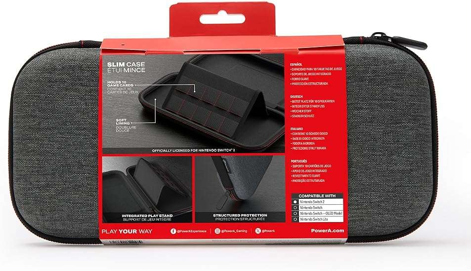PowerA Slim Case for Nintendo Switch 2 - Dark Heather Grey, Officially Licensed, Protective Case, Holds 10 Game Cards, Padded Screen Protector, Built-in Play Stand - Image 2