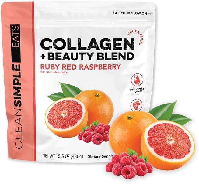 Clean Simple Eats Collagen Powder + Beauty Blend, Ruby Red Raspberry, Hydrolyzed Collagen Peptides from Grass Fed Bovine & Chicken, Hyaluronic Acid for Hair, Skin, Nail & Joint Support, 30 Servings - Image 1