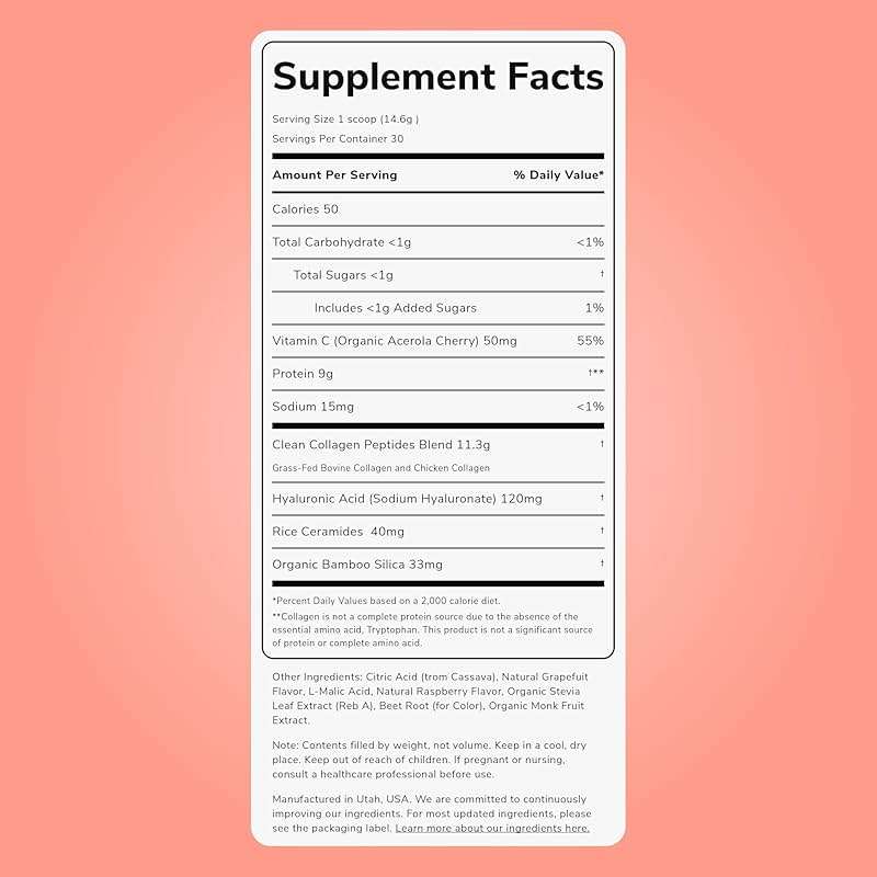 Clean Simple Eats Collagen Powder + Beauty Blend, Ruby Red Raspberry, Hydrolyzed Collagen Peptides from Grass Fed Bovine & Chicken, Hyaluronic Acid for Hair, Skin, Nail & Joint Support, 30 Servings - Image 2