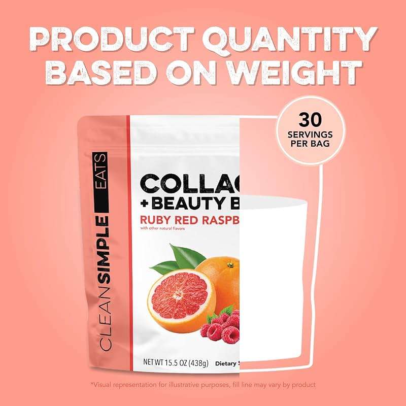 Clean Simple Eats Collagen Powder + Beauty Blend, Ruby Red Raspberry, Hydrolyzed Collagen Peptides from Grass Fed Bovine & Chicken, Hyaluronic Acid for Hair, Skin, Nail & Joint Support, 30 Servings - Image 5