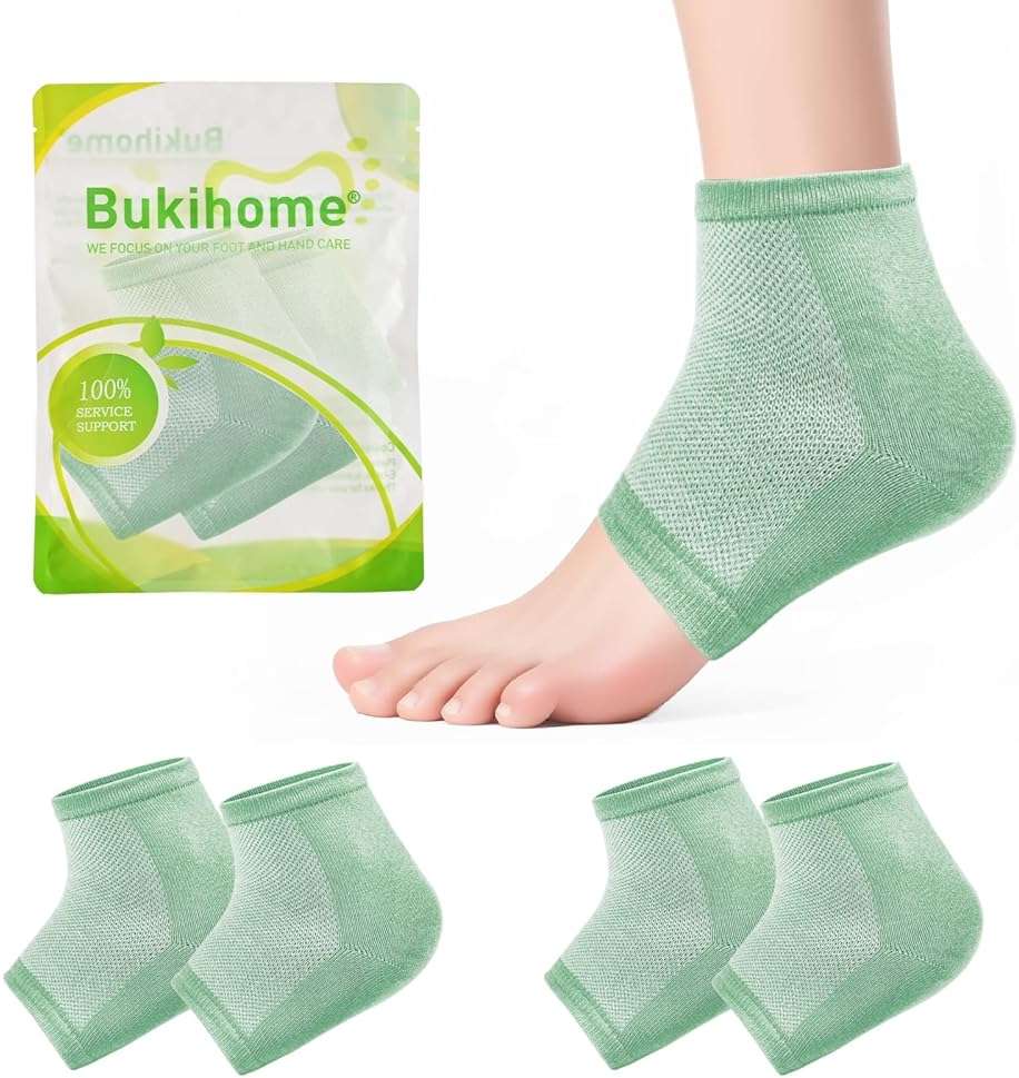 Moisturizing Socks for Cracked Heel Treatment - Bukihome 2 Pairs Moisturizer Socks for Dry Cracked Feet - Toeless Gel Socks for Women & Men,Hydration and Repair (Green) - Image 1