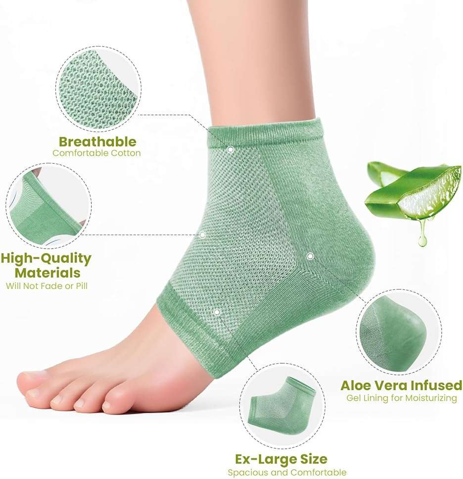 Moisturizing Socks for Cracked Heel Treatment - Bukihome 2 Pairs Moisturizer Socks for Dry Cracked Feet - Toeless Gel Socks for Women & Men,Hydration and Repair (Green) - Image 2
