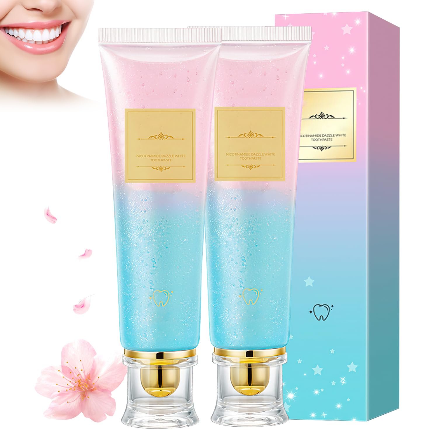 2Pcs Acssart Radiant Whitening Toothpaste,Niacinamide Whitening Toothpaste,Easilyous Bright Whiteing toothpastes,Nicotinamide Dazzling White,Removal Tooth Stains,Fresh Breath - Product Image