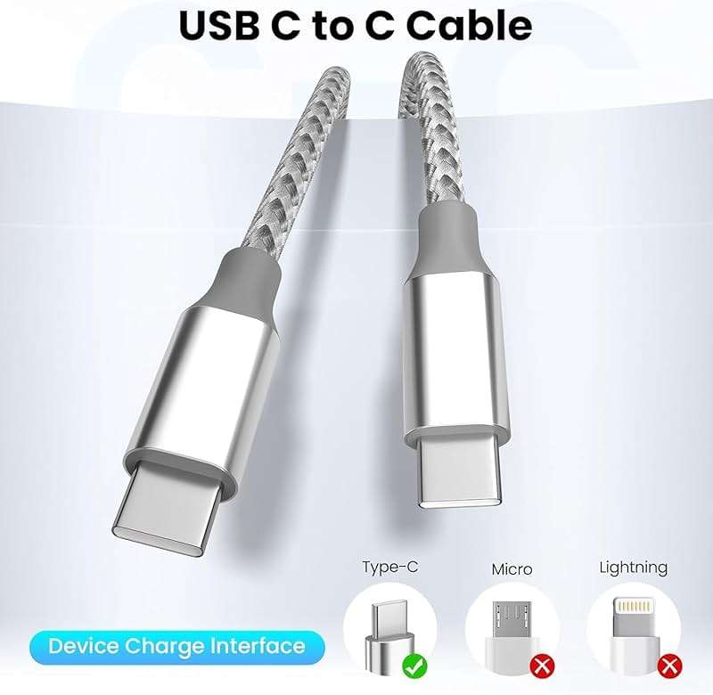 KYEHD USB C Cable,3 Pack 10FT 60W Fast Charging USB C to USB C Cable, Durable Type C Charger Cable for iPhone 17/16/15/iPad MacBook CarPlay and More-Grey White - Image 2