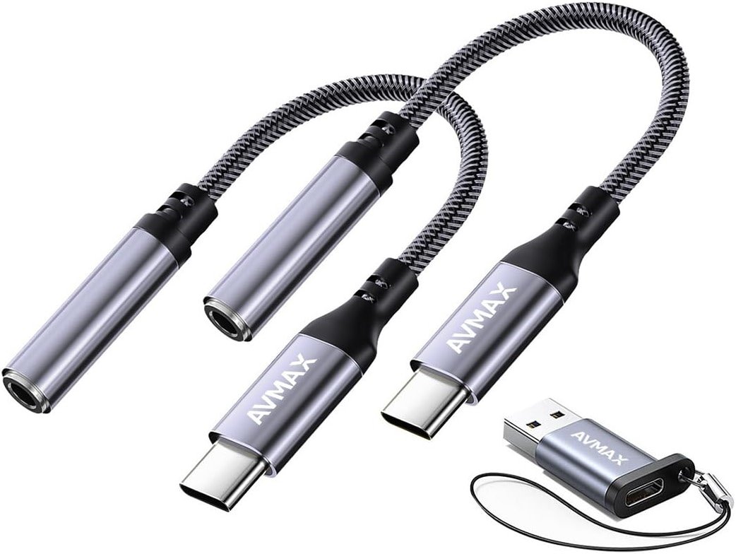AVMAX USB C to 3.5mm Audio Headphone Adapter HiFi 2 Pack,Type c to Aux Female Cable for 16 15 Plus, S24 S23 S22 S21 S20 and More Type c Devices - Product Image