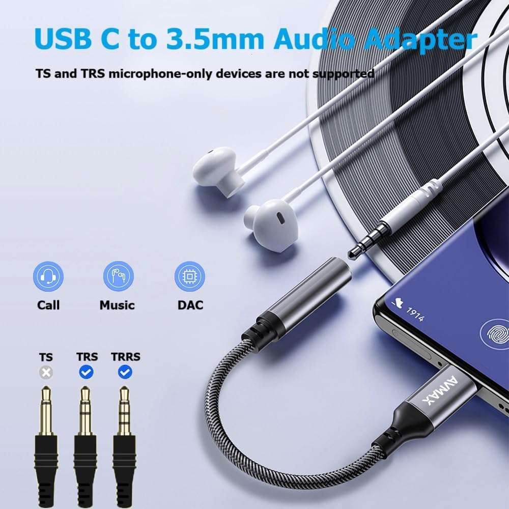 AVMAX USB C to 3.5mm Audio Headphone Adapter HiFi 2 Pack,Type c to Aux Female Cable for 16 15 Plus, S24 S23 S22 S21 S20 and More Type c Devices - Image 2