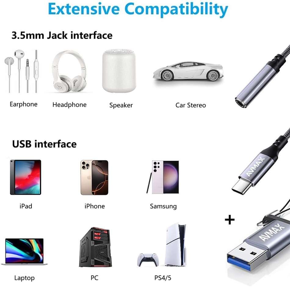 AVMAX USB C to 3.5mm Audio Headphone Adapter HiFi 2 Pack,Type c to Aux Female Cable for 16 15 Plus, S24 S23 S22 S21 S20 and More Type c Devices - Image 3
