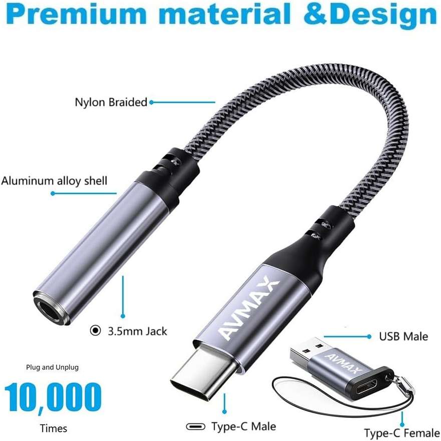 AVMAX USB C to 3.5mm Audio Headphone Adapter HiFi 2 Pack,Type c to Aux Female Cable for 16 15 Plus, S24 S23 S22 S21 S20 and More Type c Devices - Image 5