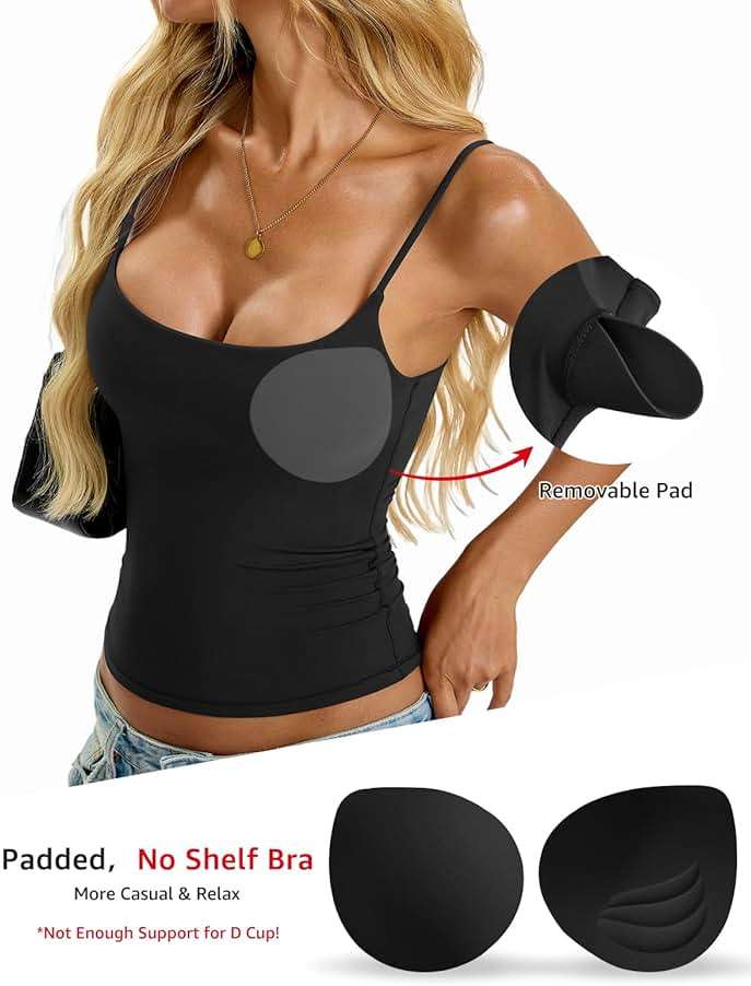 EasyGala Womens Padded Cami Tank Tops Double Lined Spaghetti Strap Built in Bra Shirts Slim Fitted Basic Summer Cloth 2026 - Image 3