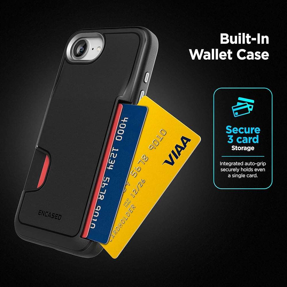 ENCASED Card Case for iPhone 16e, iPhone 17e Wallet Case with Secure Credit Card Holder Slot (Cache Series), Matte Black - Image 2