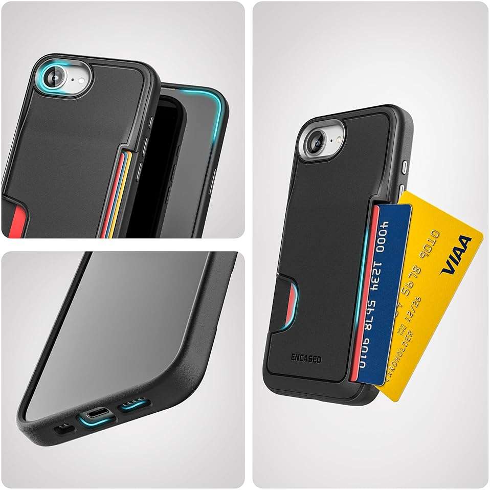 ENCASED Card Case for iPhone 16e, iPhone 17e Wallet Case with Secure Credit Card Holder Slot (Cache Series), Matte Black - Image 8