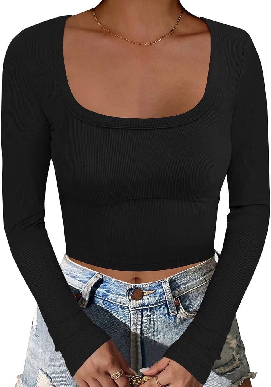 ANRABESS Women's Long Sleeve Square Neck Crop Top Ribbed Slim Fitted Basic Tee Layer Y2K Shirts Fall Fashion Outfits 2026 - Image 1