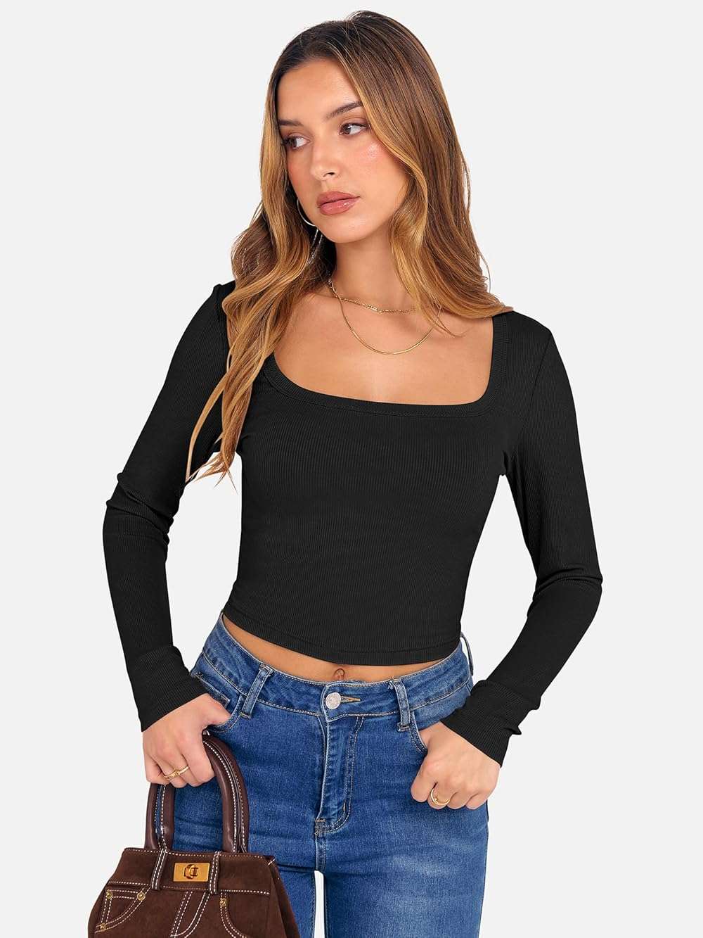ANRABESS Women's Long Sleeve Square Neck Crop Top Ribbed Slim Fitted Basic Tee Layer Y2K Shirts Fall Fashion Outfits 2026 - Image 6