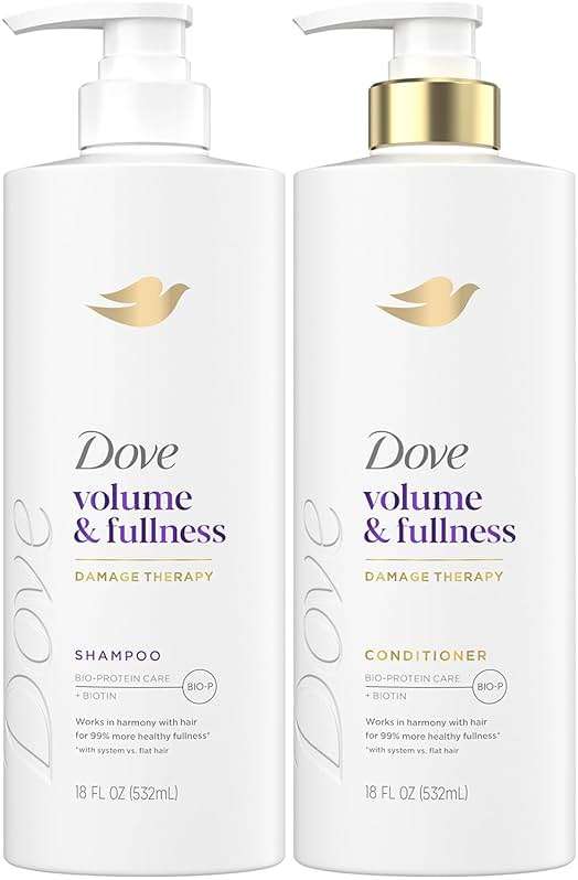 Dove Shampoo and Conditioner Set, Volume & Fullness – Daily Volumizing Hair Care Formula Infused with Collagen, 18 Oz Ea - Image 1