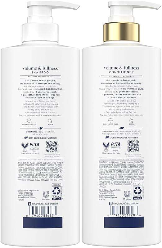Dove Shampoo and Conditioner Set, Volume & Fullness – Daily Volumizing Hair Care Formula Infused with Collagen, 18 Oz Ea - Image 2