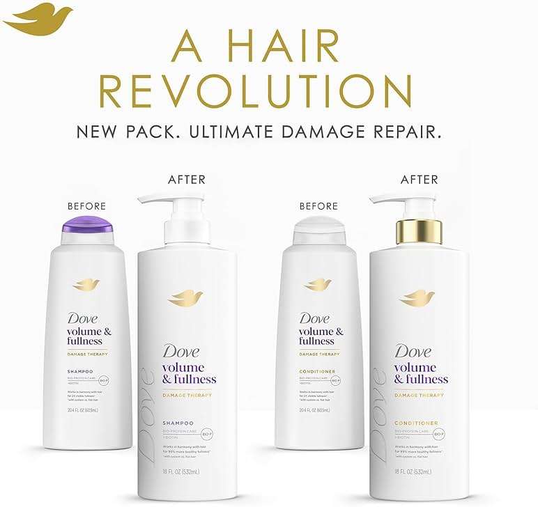 Dove Shampoo and Conditioner Set, Volume & Fullness – Daily Volumizing Hair Care Formula Infused with Collagen, 18 Oz Ea - Image 4