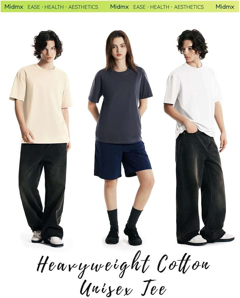 MIDMX Heavyweight Cotton T-Shirts for Men Women Unisex Short Sleeve Tees Crewneck Tops Loose Casual - Image 5