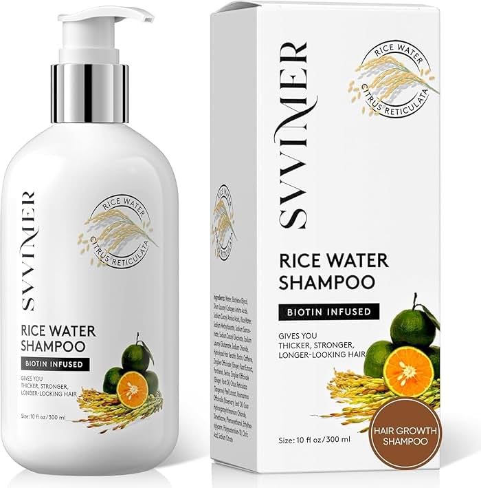 Svvimer Rice Water Hair Growth Shampoo - Biotin Thickening Shampoo for Hair Loss and Thinning - Sulfate Free for Women and Men 10 Fl Oz (Pack of 1) - Product Image