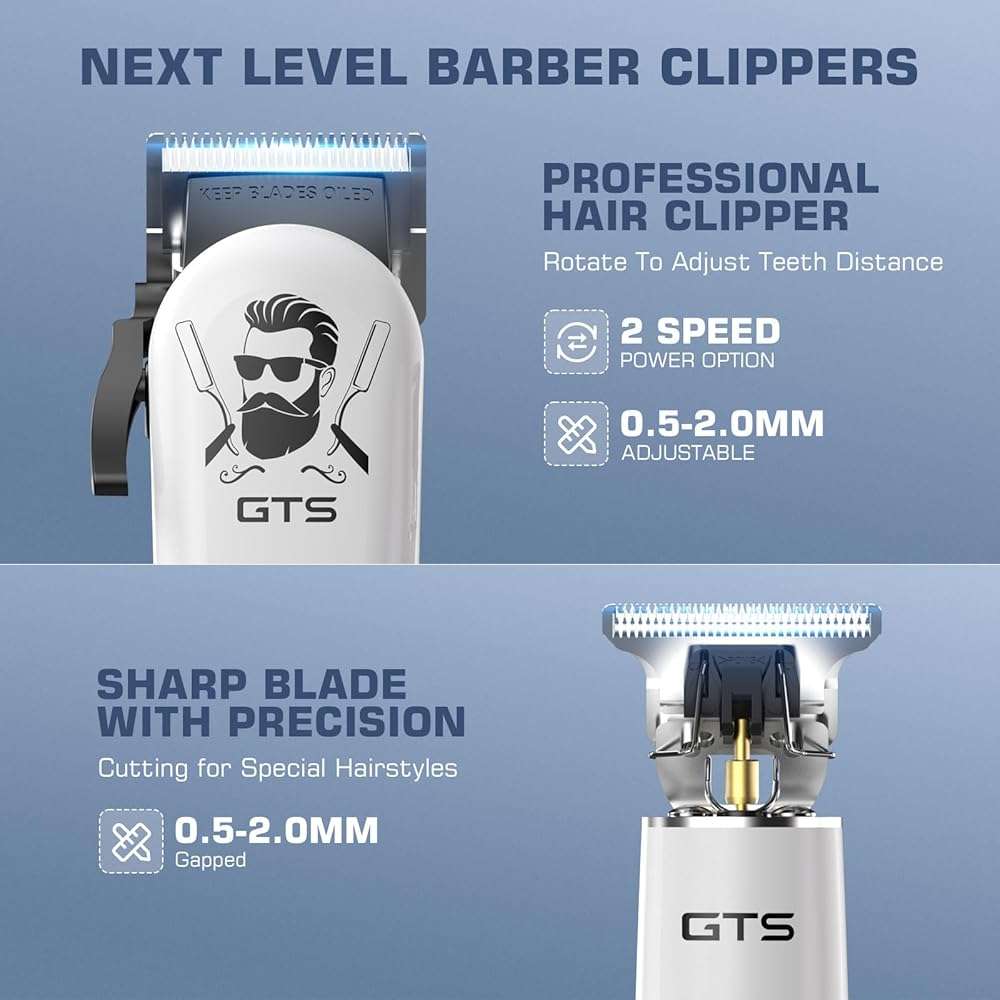 GTSPro Hair Clippers for Men, Clippers and Trimmers Set, Barber Clippers, Electric Hair Trimmer with Box, Gifts for Men White - Image 2