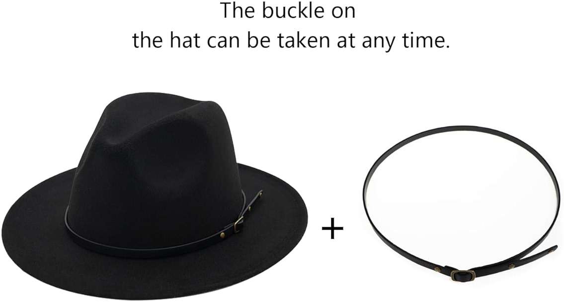 AQOKKA Classic Felt Fedora Hats for Men Women Wool Floppy Wide Brim Panama Hat with Belt Buckle - Image 6
