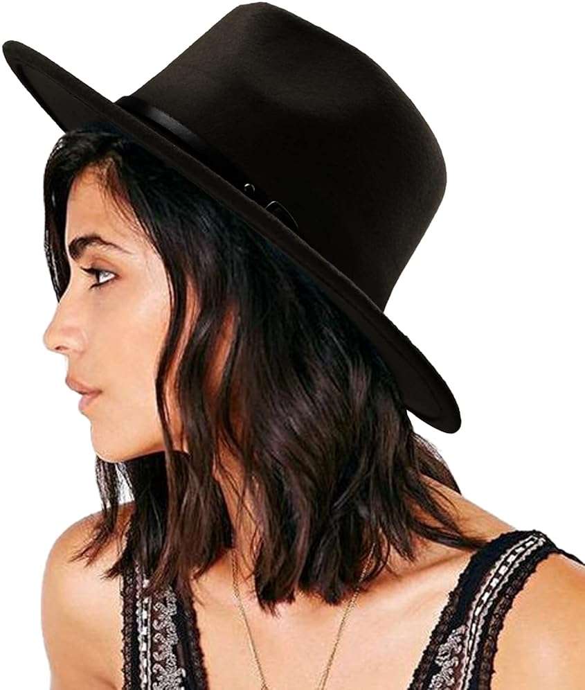AQOKKA Classic Felt Fedora Hats for Men Women Wool Floppy Wide Brim Panama Hat with Belt Buckle - Image 7