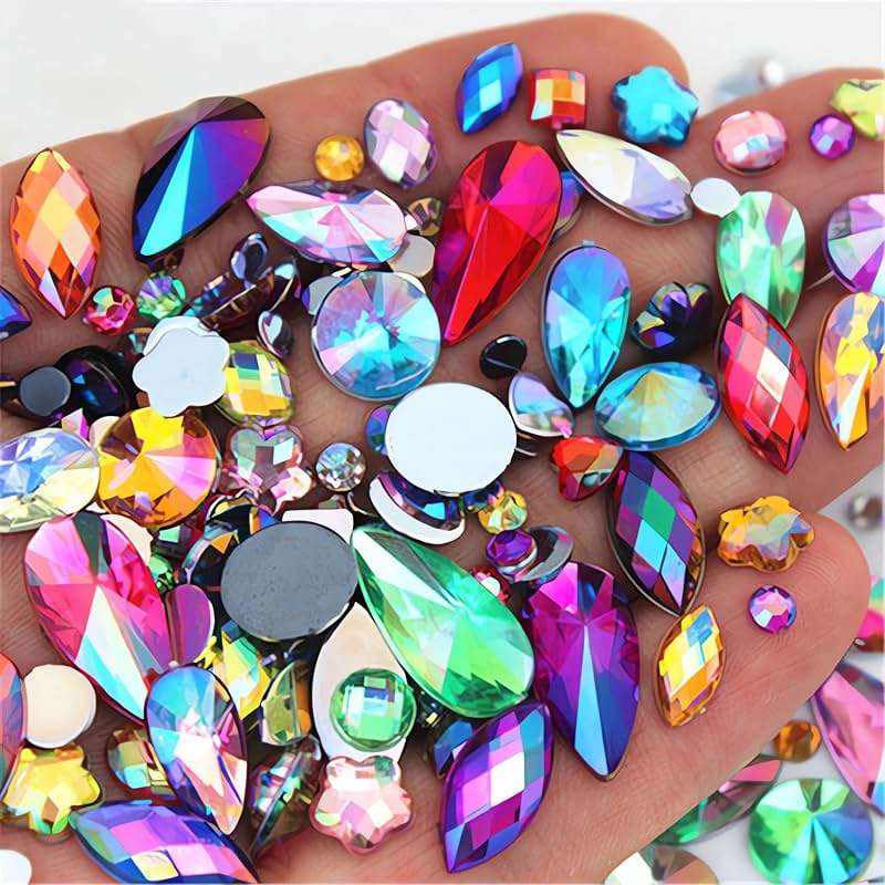 Mixed Sizes 1440pcs Crystal Gems AB Colorful Rhinestones for Crafting, Flatback Gemstones for Nail Art Crafts, Face Eye Art Acrylic Gem Jewels, Halloween Cosplay DIY Decorations (Muticolor AB) - Image 1