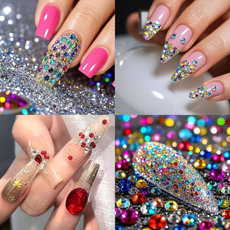 Mixed Sizes 1440pcs Crystal Gems AB Colorful Rhinestones for Crafting, Flatback Gemstones for Nail Art Crafts, Face Eye Art Acrylic Gem Jewels, Halloween Cosplay DIY Decorations (Muticolor AB) - Image 4