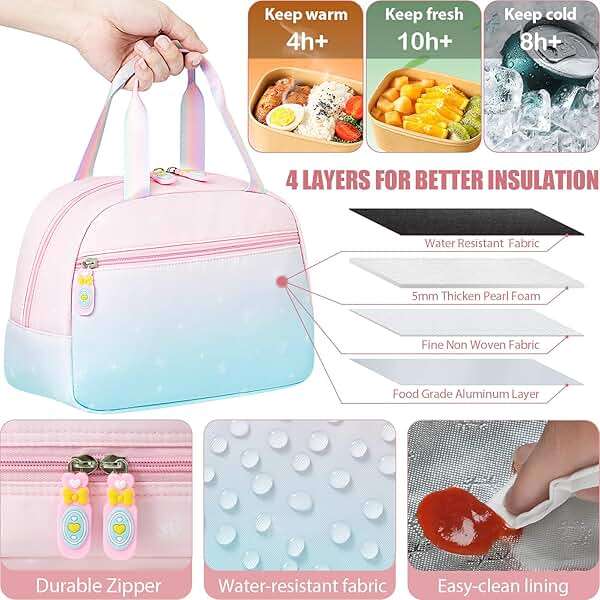 Fimibuke Backpack for Girls, 3 PCS Waterproof Kids Backpack with Lunch Box & Pencil Case, Gradient Backpacks for Teen Girl Kindergarten Elementary Middle High School Student Back to School Bookbag Set - Image 8