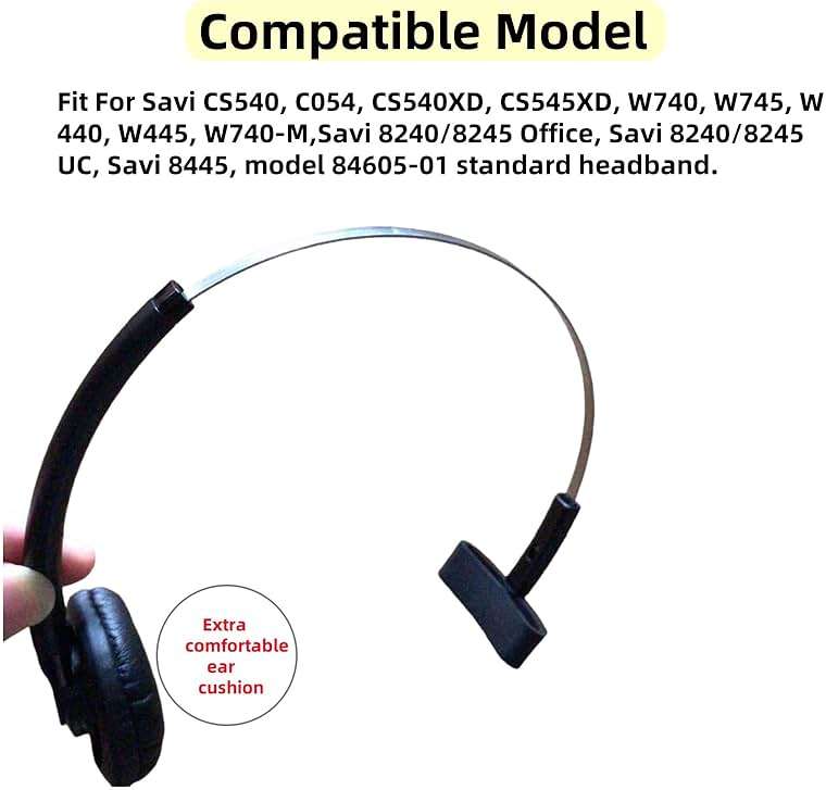 Miayaya Standard Headband with Extra Cushion for Plantronics Savi CS540 W740 W745 W440 W740-M C054 CS540XD 8240 8245 W445 Over The Head Headset Premium Replacement Spare Parts Black - Image 2