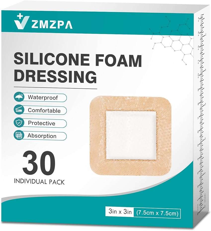 Silicone Foam Dressing 3x3 Gentle Border, Waterproof Silicone Bandages for Wounds Care, Bed Sore Patches, Super Absorbent Wound Dressing, Self Adhesive Pressure Sore Pads (30) - Image 1