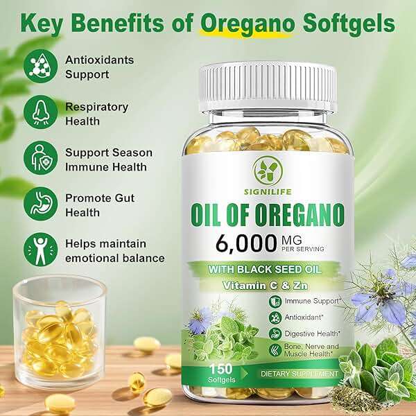 SIGNILIFE Oil of Oregano with Black Seed Oil, 6000mg Oregano Oil Capsules for Immune Support with High Carvacrol & Thymoquinone, Antioxidant, Non-GMO, Gluten Free, 150 Softgels - Image 3