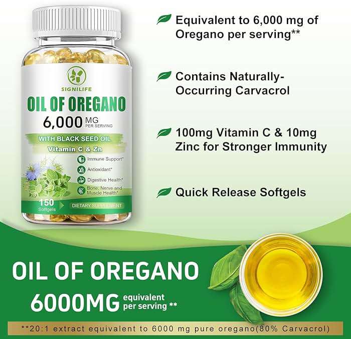 SIGNILIFE Oil of Oregano with Black Seed Oil, 6000mg Oregano Oil Capsules for Immune Support with High Carvacrol & Thymoquinone, Antioxidant, Non-GMO, Gluten Free, 150 Softgels - Image 5