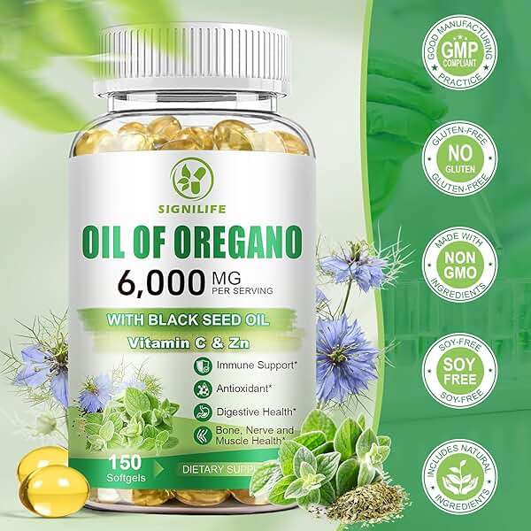 SIGNILIFE Oil of Oregano with Black Seed Oil, 6000mg Oregano Oil Capsules for Immune Support with High Carvacrol & Thymoquinone, Antioxidant, Non-GMO, Gluten Free, 150 Softgels - Image 6
