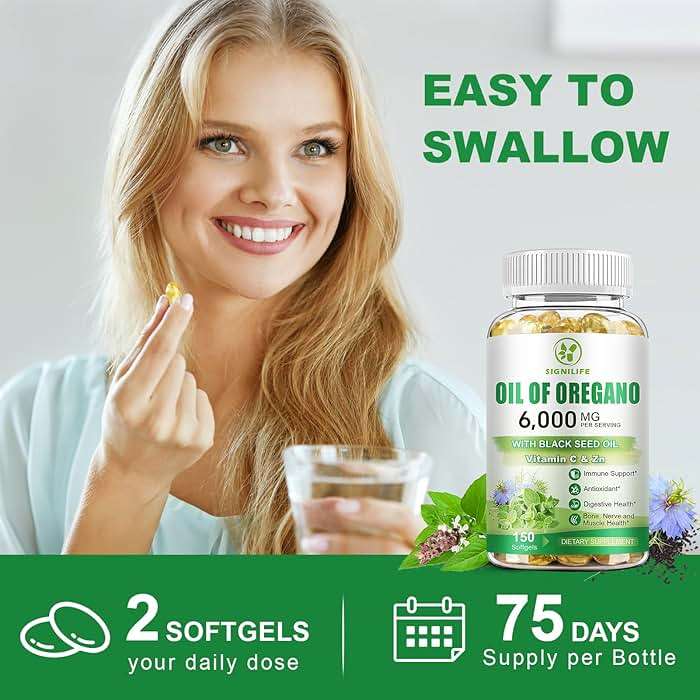 SIGNILIFE Oil of Oregano with Black Seed Oil, 6000mg Oregano Oil Capsules for Immune Support with High Carvacrol & Thymoquinone, Antioxidant, Non-GMO, Gluten Free, 150 Softgels - Image 7