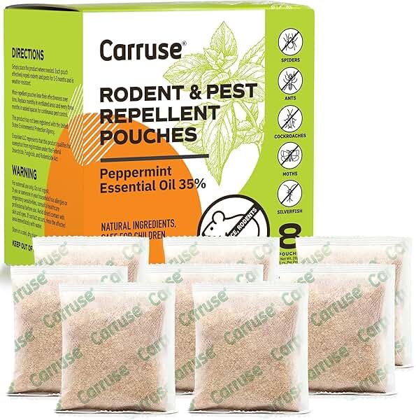 Mouse Rodent Repellent Peppermint Oils: Rate/Spiders/Moths/Ants/Roaches/Silverfish Deterrent - Squirrel Repellent - Car Engines/RV/Truck/Boat/Garage/Shed/Cabin - Indoor Mice Repellent Pouches - Product Image