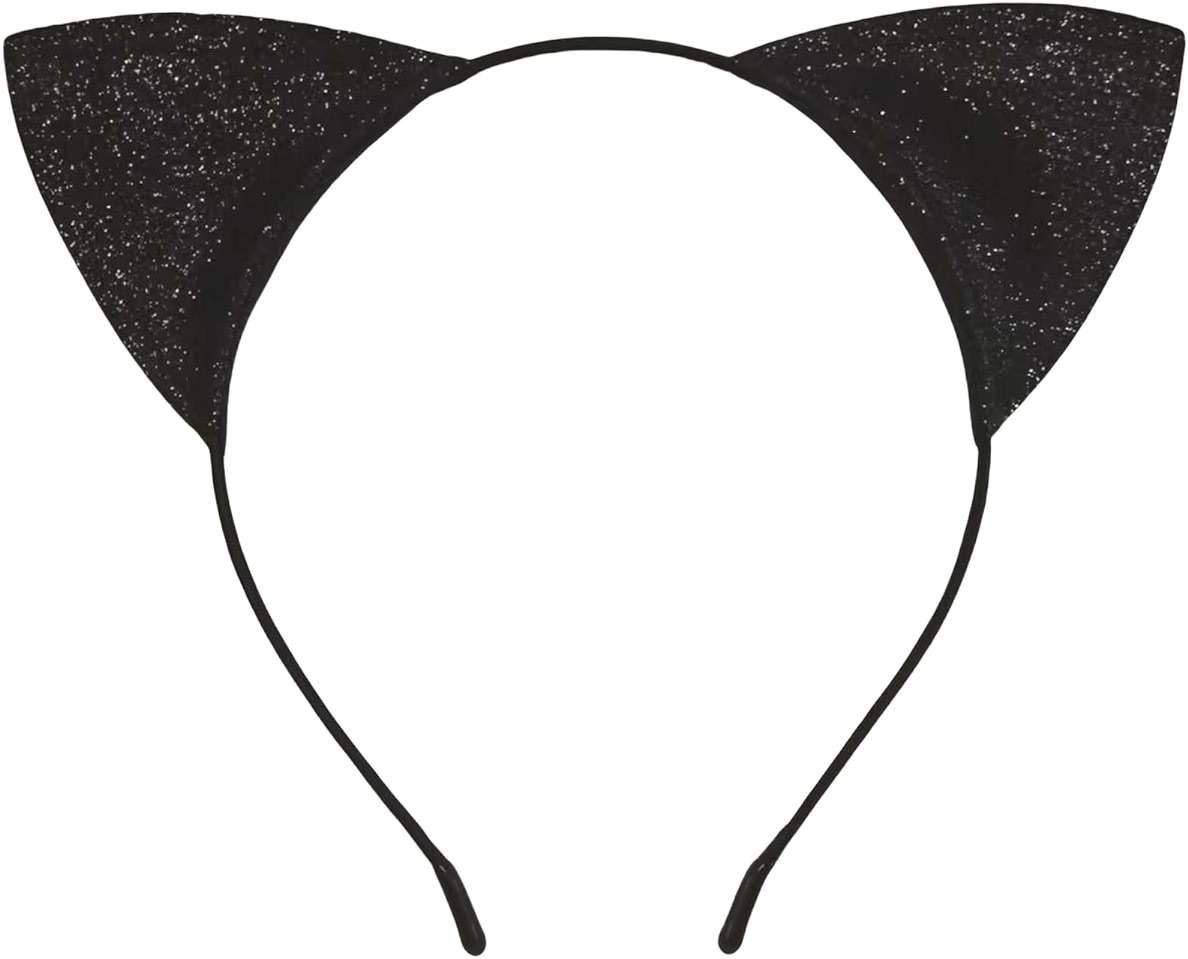 Broeify Black Glitter Cat Ear Headband for Women and Girls, Soft Sparkle Cosplay Costume Hair Accessory for Halloween, Birthday, Photo Props, and Role Play Dress-Up Parties - Image 1