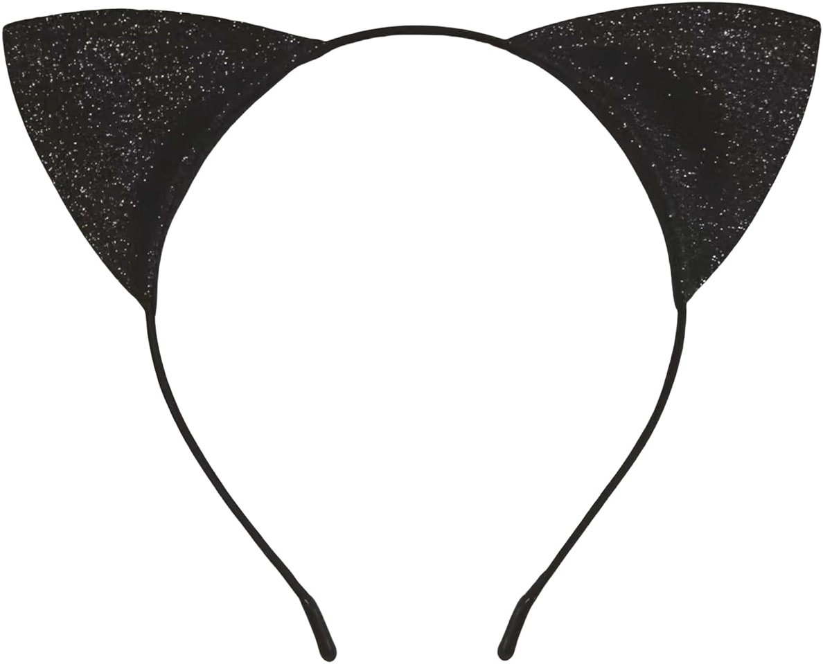 Broeify Black Glitter Cat Ear Headband for Women and Girls, Soft Sparkle Cosplay Costume Hair Accessory for Halloween, Birthday, Photo Props, and Role Play Dress-Up Parties - Product Image