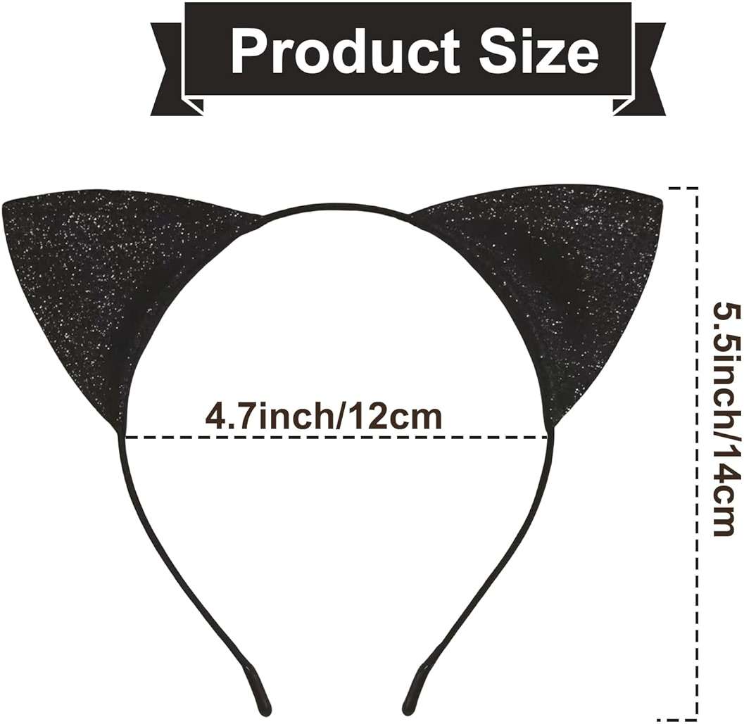 Broeify Black Glitter Cat Ear Headband for Women and Girls, Soft Sparkle Cosplay Costume Hair Accessory for Halloween, Birthday, Photo Props, and Role Play Dress-Up Parties - Image 2