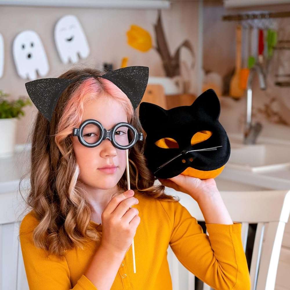Broeify Black Glitter Cat Ear Headband for Women and Girls, Soft Sparkle Cosplay Costume Hair Accessory for Halloween, Birthday, Photo Props, and Role Play Dress-Up Parties - Image 5